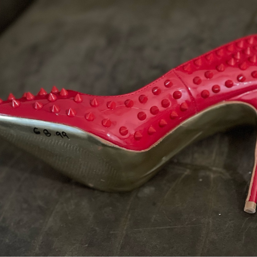 Red Stiletto Heels with Spike Studs - Picture 3 of 6